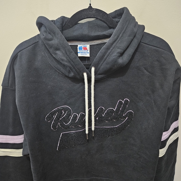 Russell Athletic Black Purple Heavy Fleece Lined Long Sweatshirt Hoodie XLarge - Picture 2 of 13